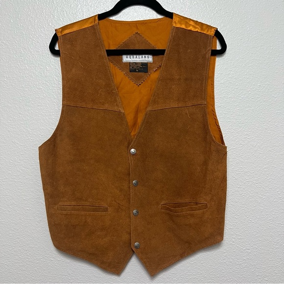 VTG Aqualung Rust Leather Men’s M Genuine Leather Vest Western Snap OK Buttons - Picture 1 of 7